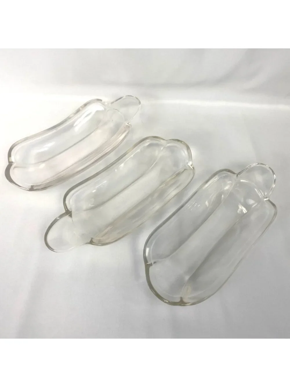 Vtg Banana Split Sundae Dishes Clear Indiana Glass Ice Cream Plate Set of 3